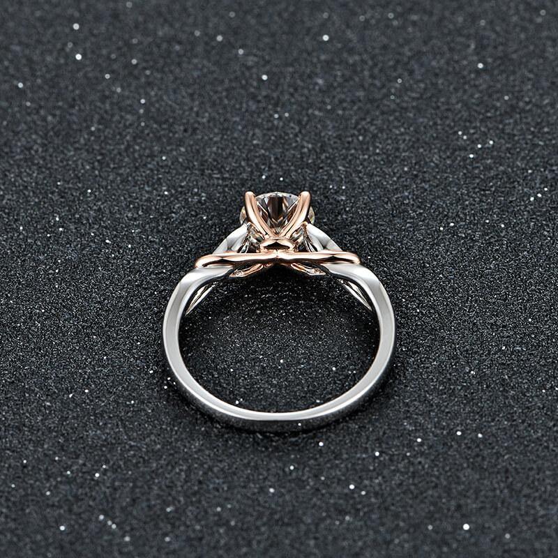 Solitaire Moissanite Two Tone Twisted Sterling Silver Ring - Image 4