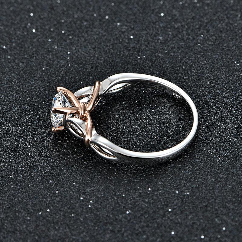 Solitaire Moissanite Two Tone Twisted Sterling Silver Ring - Image 5