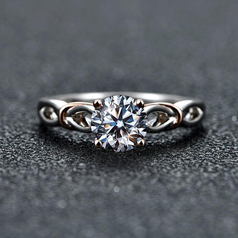 Solitaire Moissanite Two Tone Twisted Sterling Silver Ring - Image 6