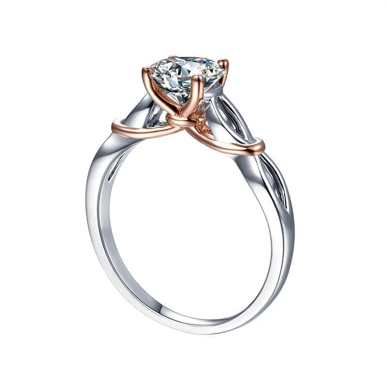 Solitaire Moissanite Two Tone Twisted Sterling Silver Ring - Image 7