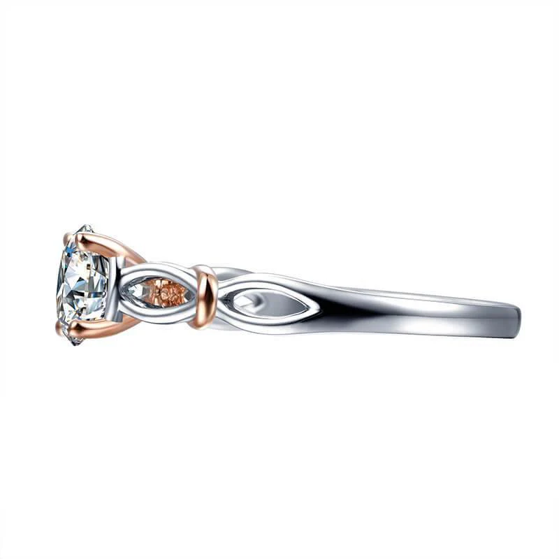Solitaire Moissanite Two Tone Twisted Sterling Silver Ring - Image 8