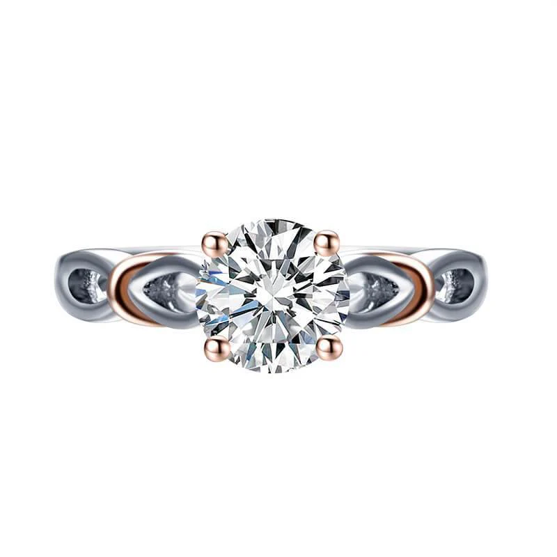 Solitaire Moissanite Two Tone Twisted Sterling Silver Ring - Image 9