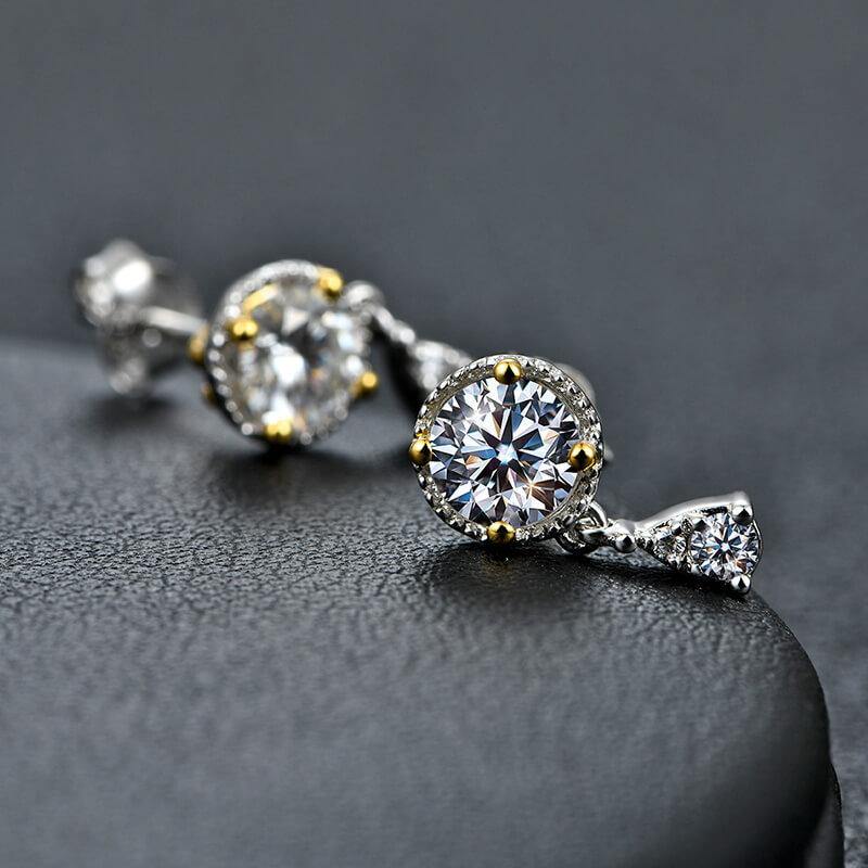 Moissanite Luxury Two Tone Halo Sterling Silver Stud Earrings - Image 3