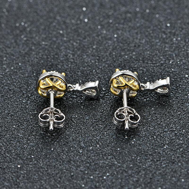 Moissanite Luxury Two Tone Halo Sterling Silver Stud Earrings - Image 4