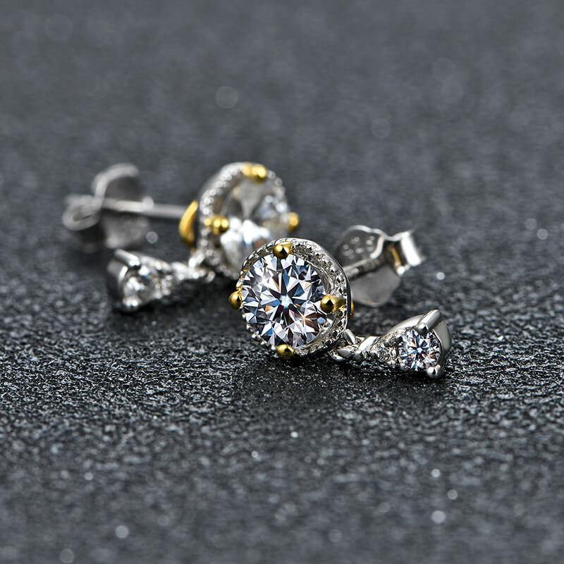 Moissanite Luxury Two Tone Halo Sterling Silver Stud Earrings - Image 5