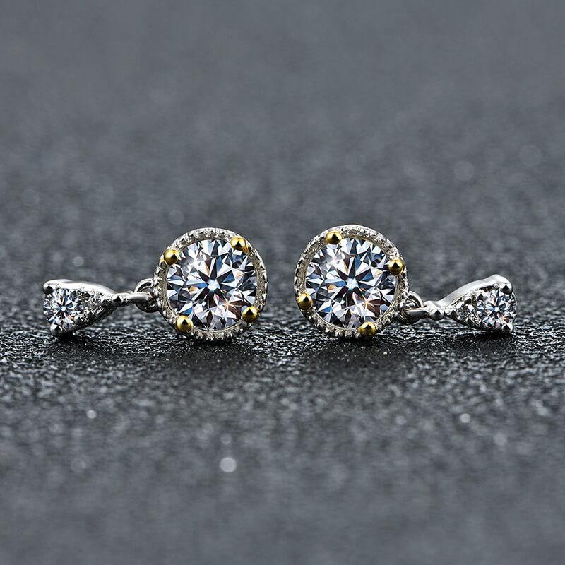 Moissanite Luxury Two Tone Halo Sterling Silver Stud Earrings - Image 6