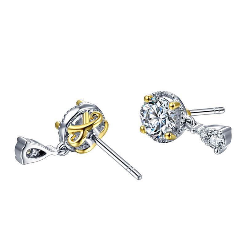 Moissanite Luxury Two Tone Halo Sterling Silver Stud Earrings - Image 7