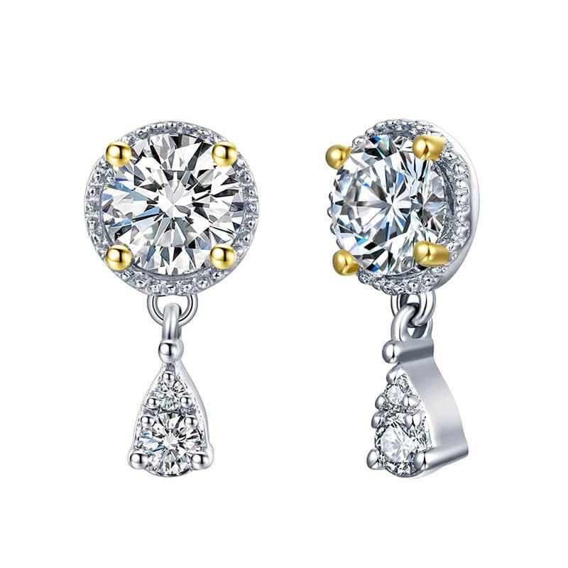 Moissanite Luxury Two Tone Halo Sterling Silver Stud Earrings - Image 8