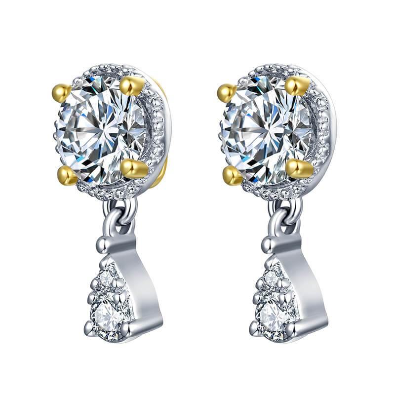 Moissanite Luxury Two Tone Halo Sterling Silver Stud Earrings - Image 9