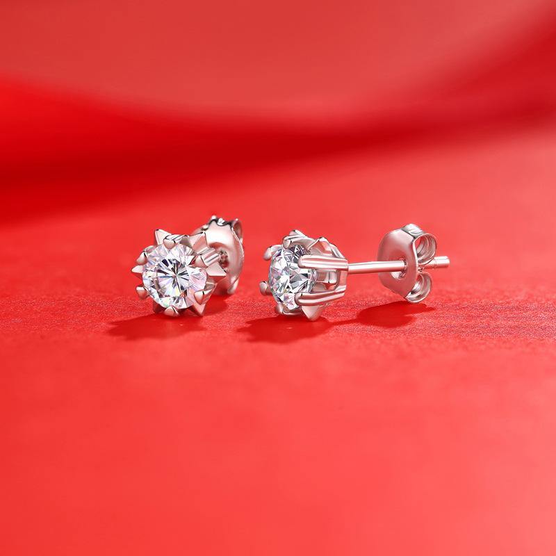 Moissanite Series Romantic Snowflake Sterling Silver Stud Earrings - Image 3