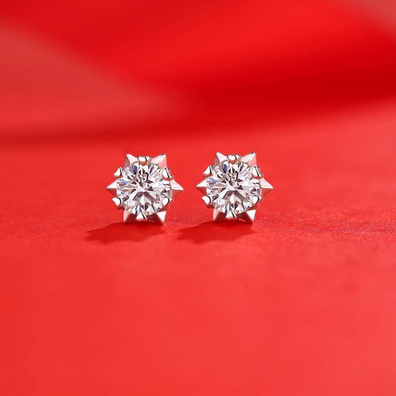 Moissanite Series Romantic Snowflake Sterling Silver Stud Earrings - Image 4