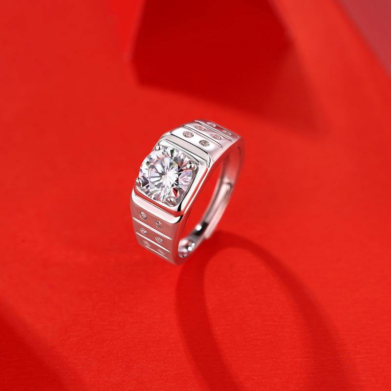 Moissanite Series Sterling Silver Ring For Men ONE SIZE Adjustable - Image 3