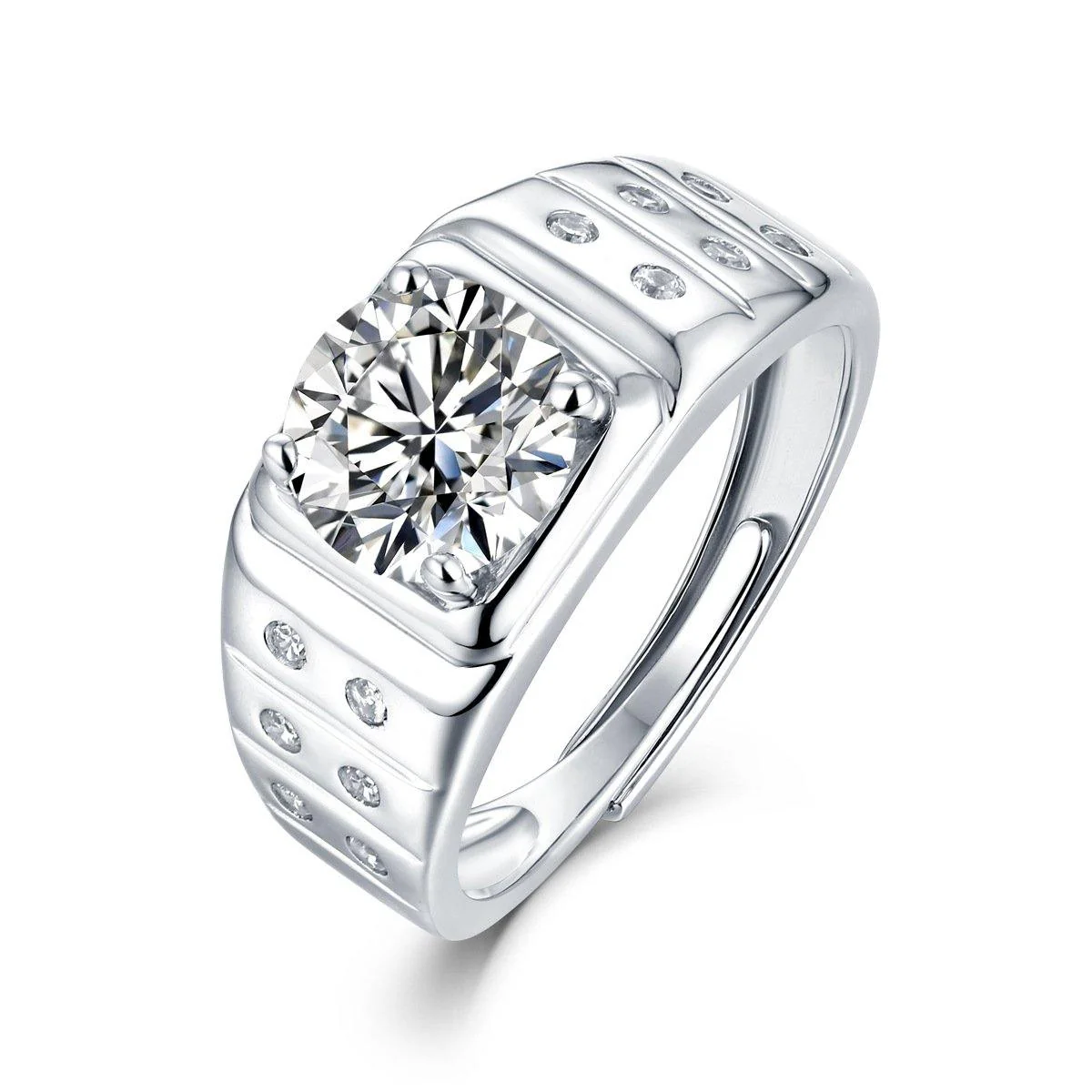 Moissanite Series Sterling Silver Ring For Men ONE SIZE Adjustable - Image 5