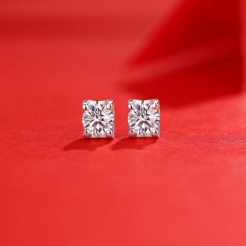 Moissanite Series Sweet Cube Sugar Sterling Silver Stud Earrings - Image 3