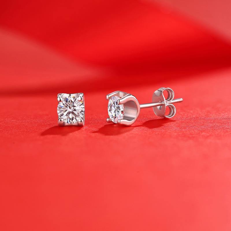 Moissanite Series Sweet Cube Sugar Sterling Silver Stud Earrings - Image 4