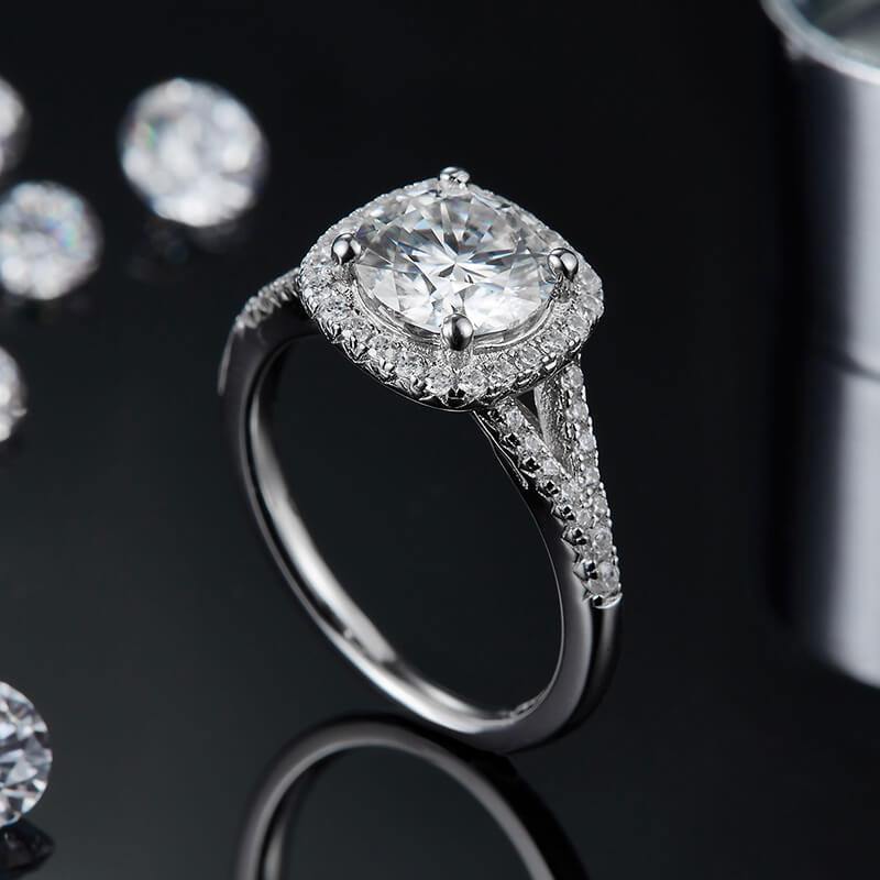 Moissanite Split Shank Square Halo Pave Engagement Ring - Image 3