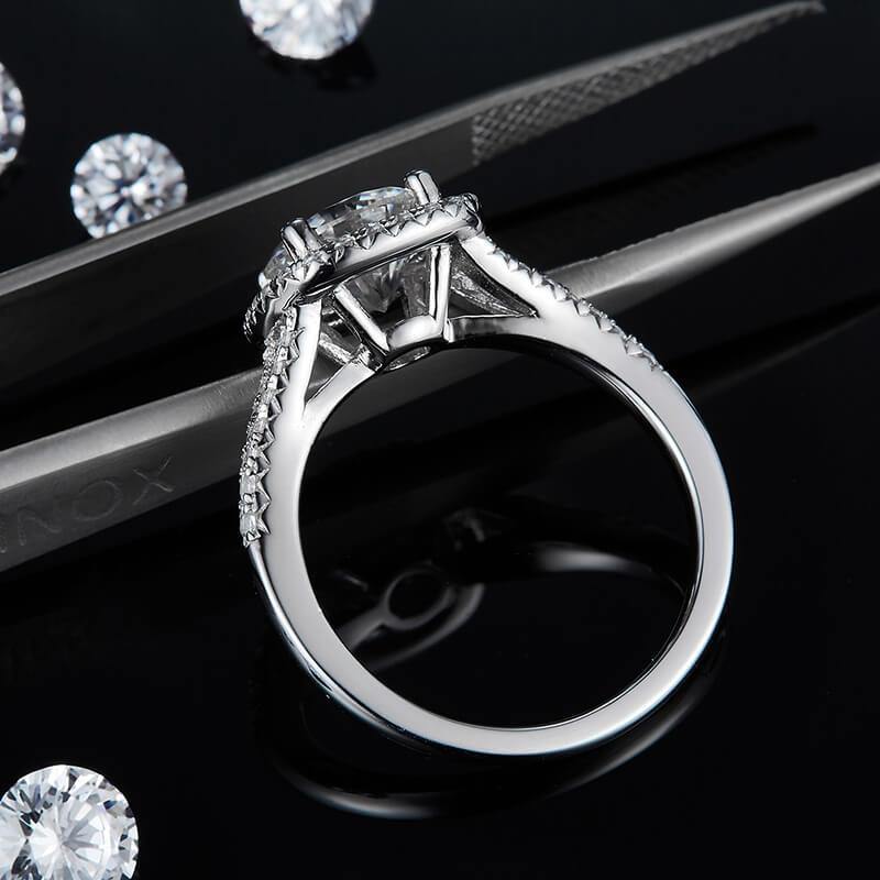Moissanite Split Shank Square Halo Pave Engagement Ring - Image 4