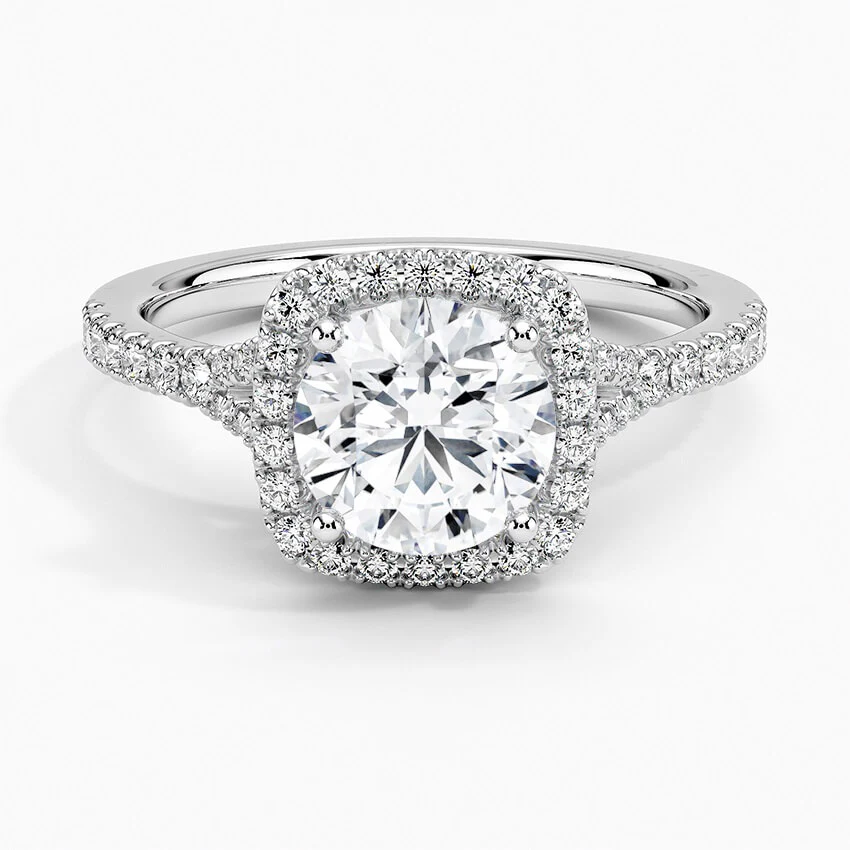 Moissanite Split Shank Square Halo Pave Engagement Ring - Image 5