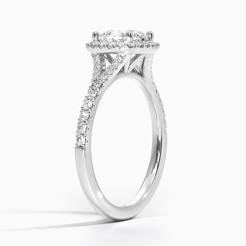 Moissanite Split Shank Square Halo Pave Engagement Ring - Image 6