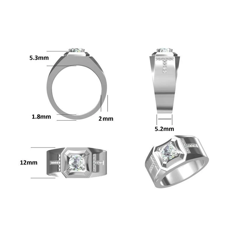Moissanite T-shaped sterling silver wedding ring for men - Image 3