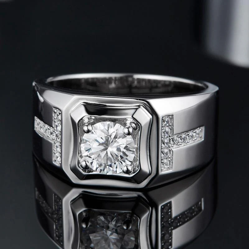 Moissanite T-shaped sterling silver wedding ring for men - Image 4