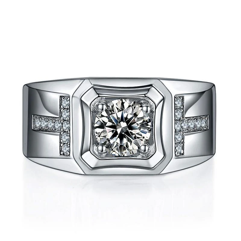 Moissanite T-shaped sterling silver wedding ring for men - Image 7