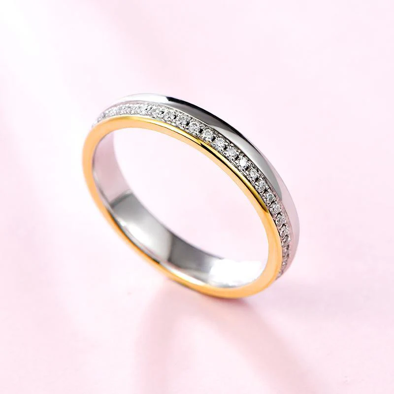 Moissanite Two Tone Eternity Sterling Silver Wedding Band Ring - Image 3