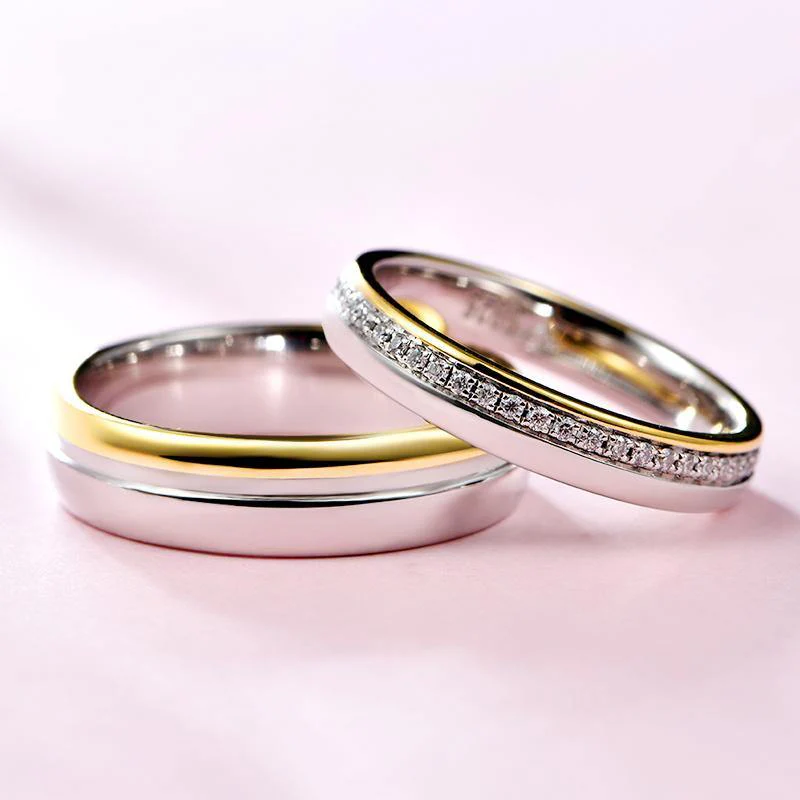 Moissanite Two Tone Eternity Sterling Silver Wedding Band Ring - Image 6