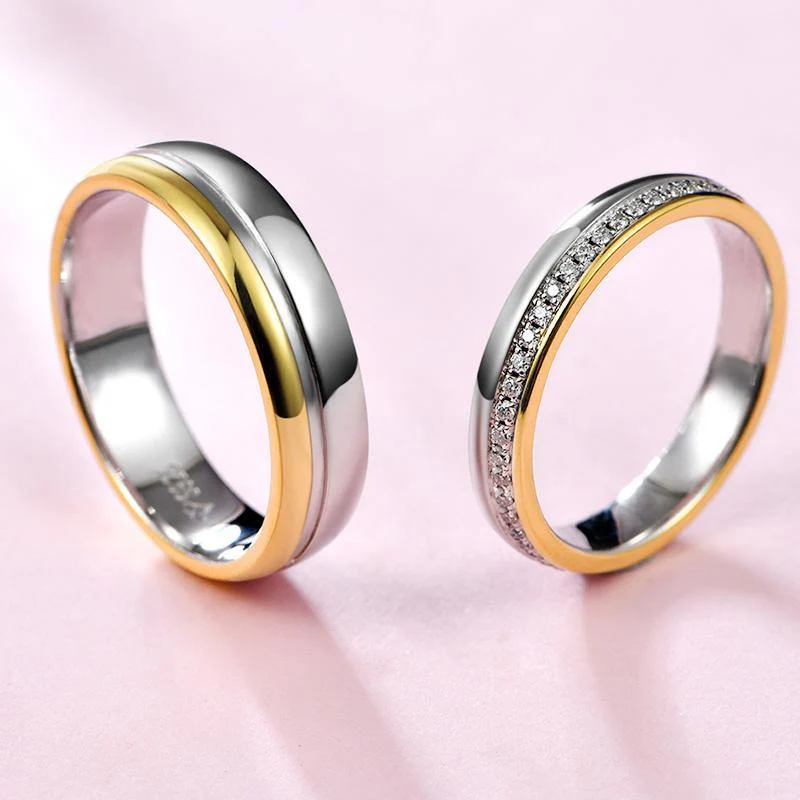 Moissanite Two Tone Eternity Sterling Silver Wedding Band Ring - Image 7