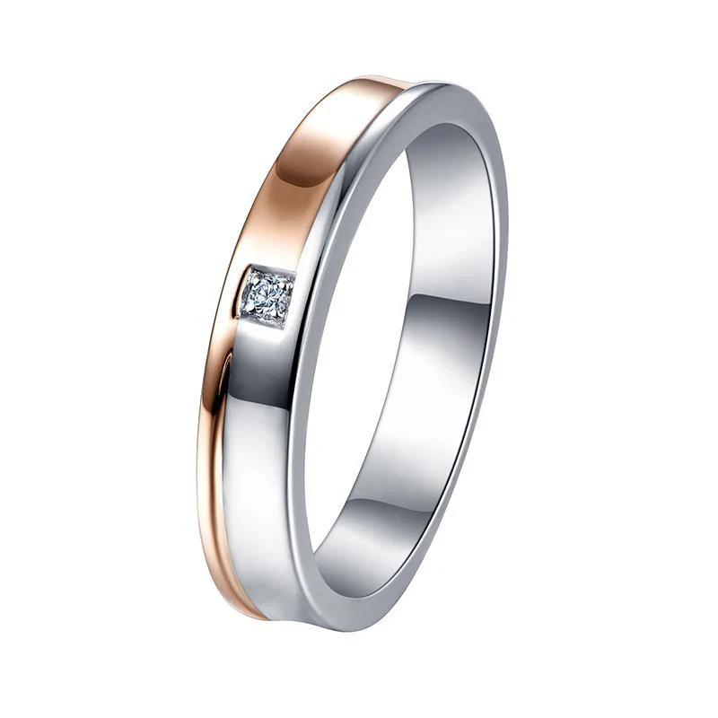 Moissanite Two Tone Eternity Sterling Silver Wedding Band Ring - Image 3