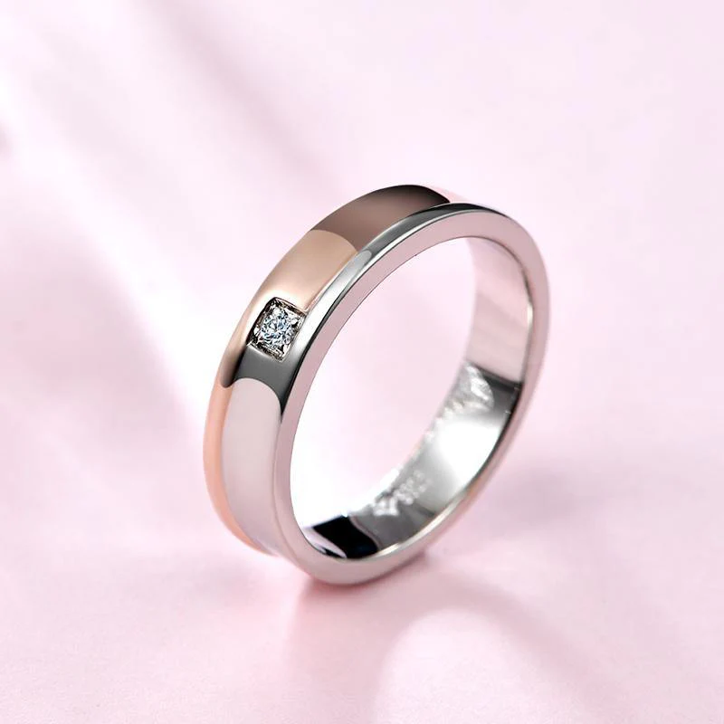 Moissanite Two Tone Eternity Sterling Silver Wedding Band Ring - Image 4