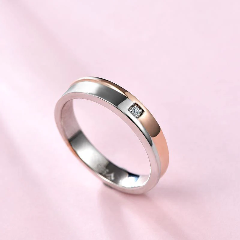 Moissanite Two Tone Eternity Sterling Silver Wedding Band Ring - Image 5