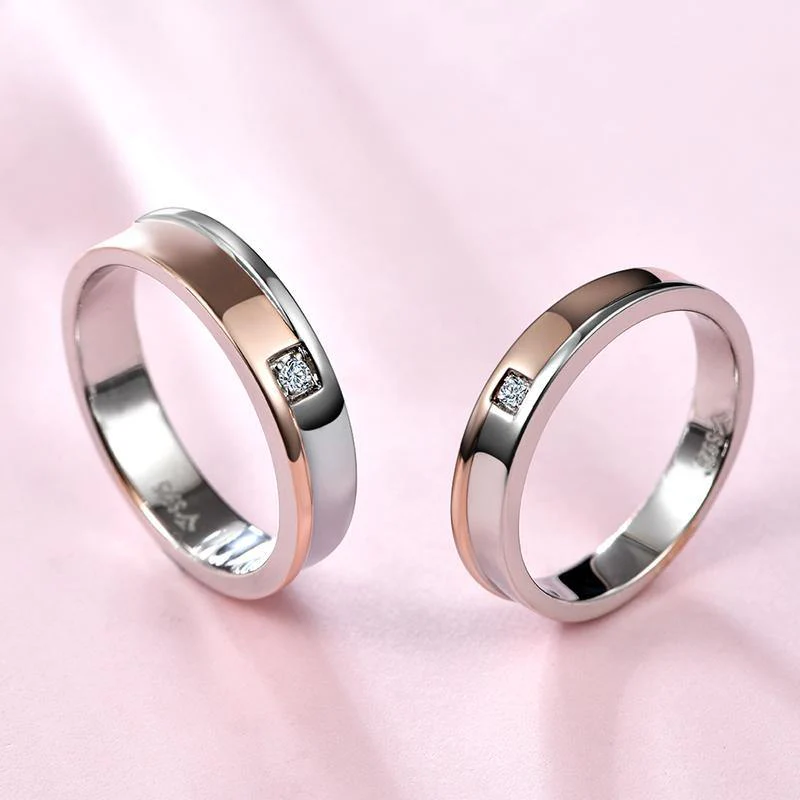 Moissanite Two Tone Eternity Sterling Silver Wedding Band Ring - Image 6