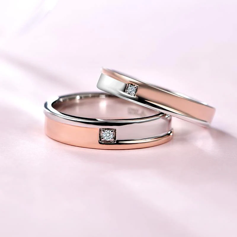 Moissanite Two Tone Eternity Sterling Silver Wedding Band Ring - Image 7