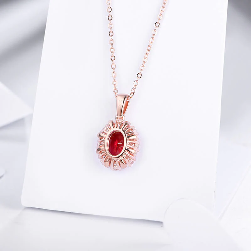 Oval Ruby Halo Sterling Silver Necklace Pendant - Image 6