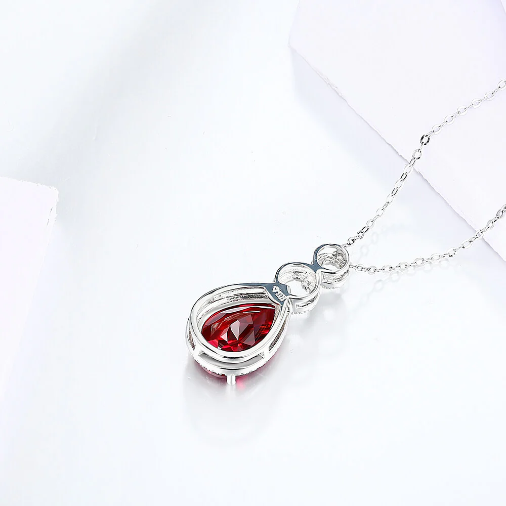 Pear Ruby Sterling Silver Halo Necklace Pendant - Image 5