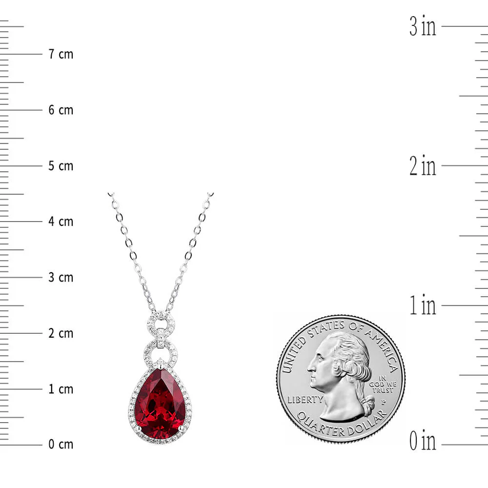 Pear Ruby Sterling Silver Halo Necklace Pendant - Image 6