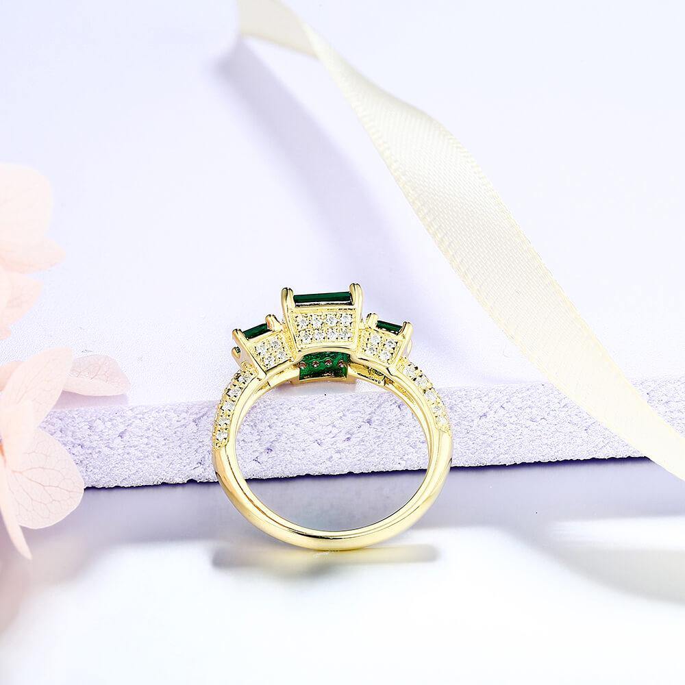 Princess Cut Lab Created Emerald Three Stone Luxury Sterling Silver Ring - Image 5
