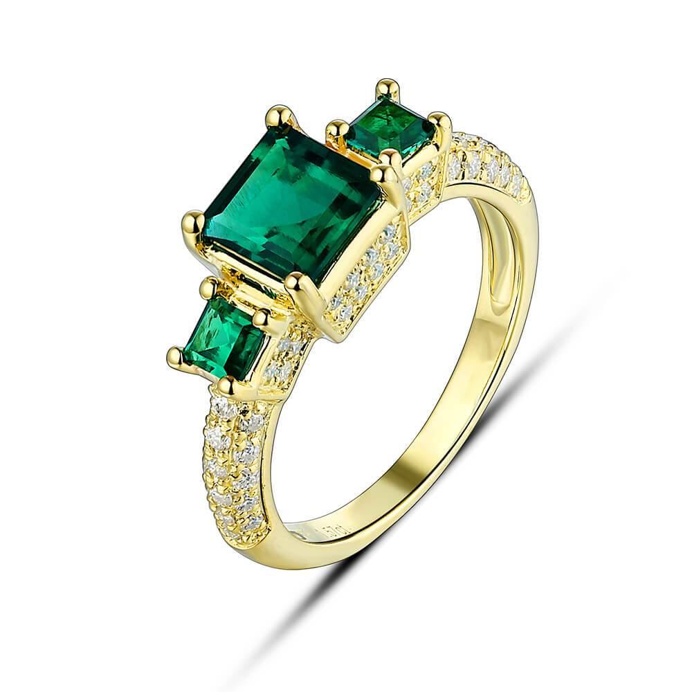 Princess Cut Lab Created Emerald Three Stone Luxury Sterling Silver Ring - Image 8