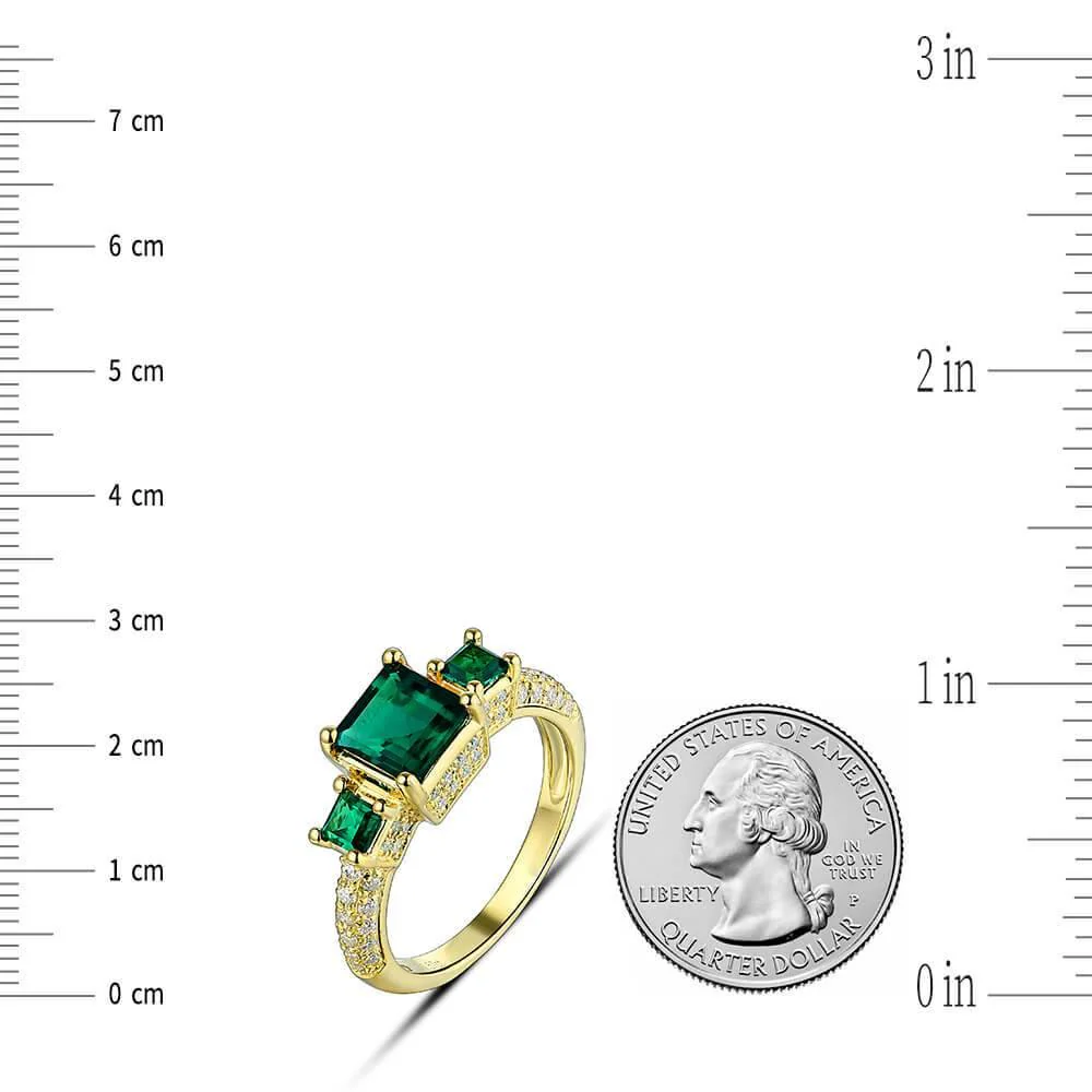 Princess Cut Lab Created Emerald Three Stone Luxury Sterling Silver Ring - Image 9