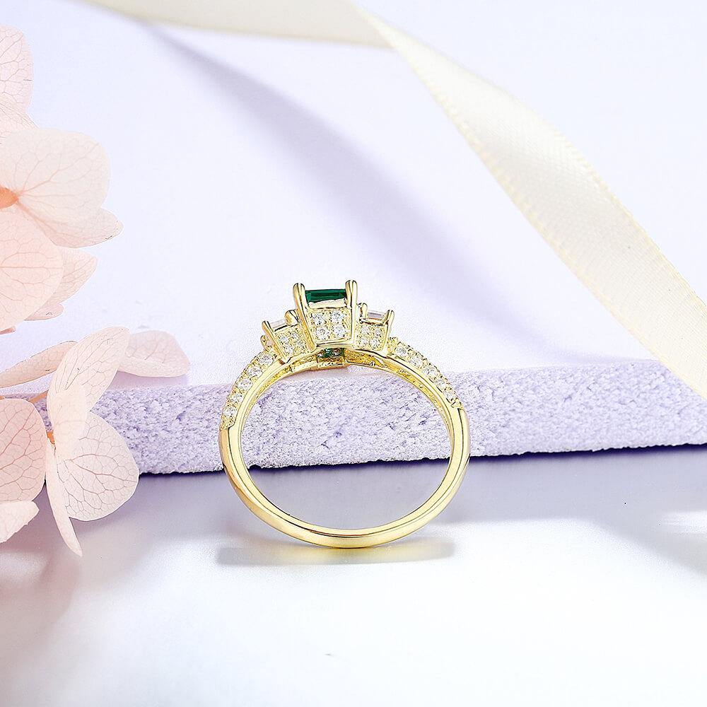 Princess Cut Lab Created Emerald Three Stone Luxury Sterling Silver Ring - Image 5