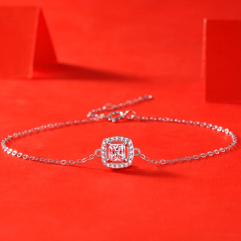 Princess Moissanite Halo Sterling Silver Bracelet - Image 3