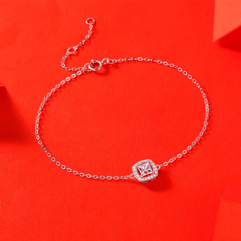 Princess Moissanite Halo Sterling Silver Bracelet - Image 4