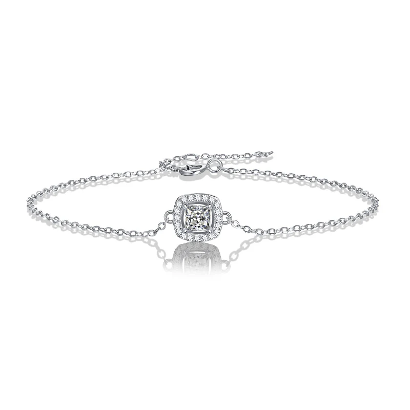 Princess Moissanite Halo Sterling Silver Bracelet - Image 5