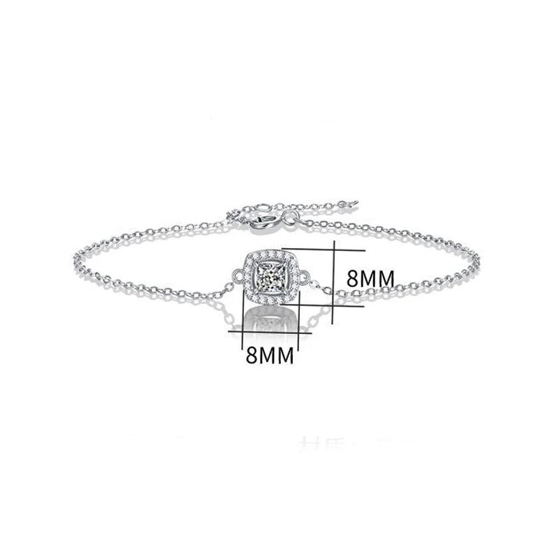 Princess Moissanite Halo Sterling Silver Bracelet - Image 6