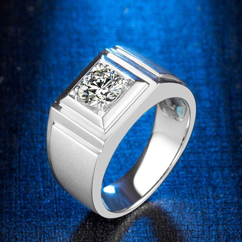 Classic Solitaire Round Moissanite Sterling Silver Wedding Ring For Men - Image 3