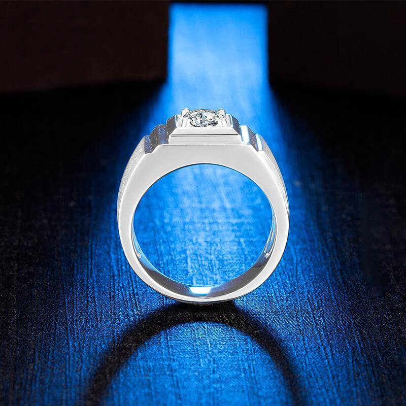 Classic Solitaire Round Moissanite Sterling Silver Wedding Ring For Men - Image 4