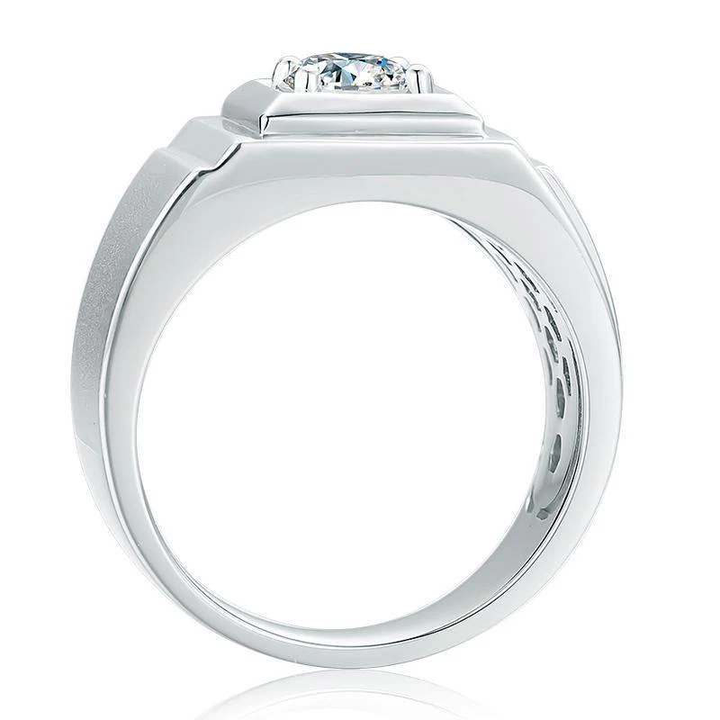 Classic Solitaire Round Moissanite Sterling Silver Wedding Ring For Men - Image 6