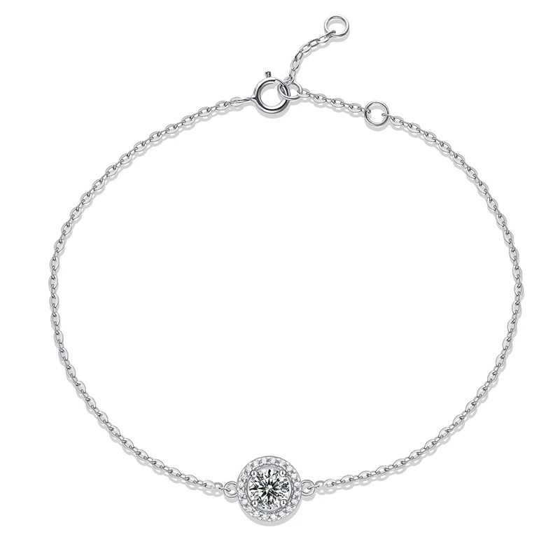 Round Moissanite Halo Sterling Silver Bracelet - Image 3