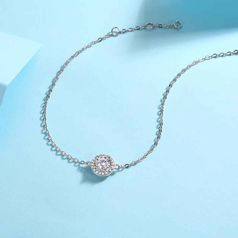 Round Moissanite Halo Sterling Silver Bracelet - Image 4